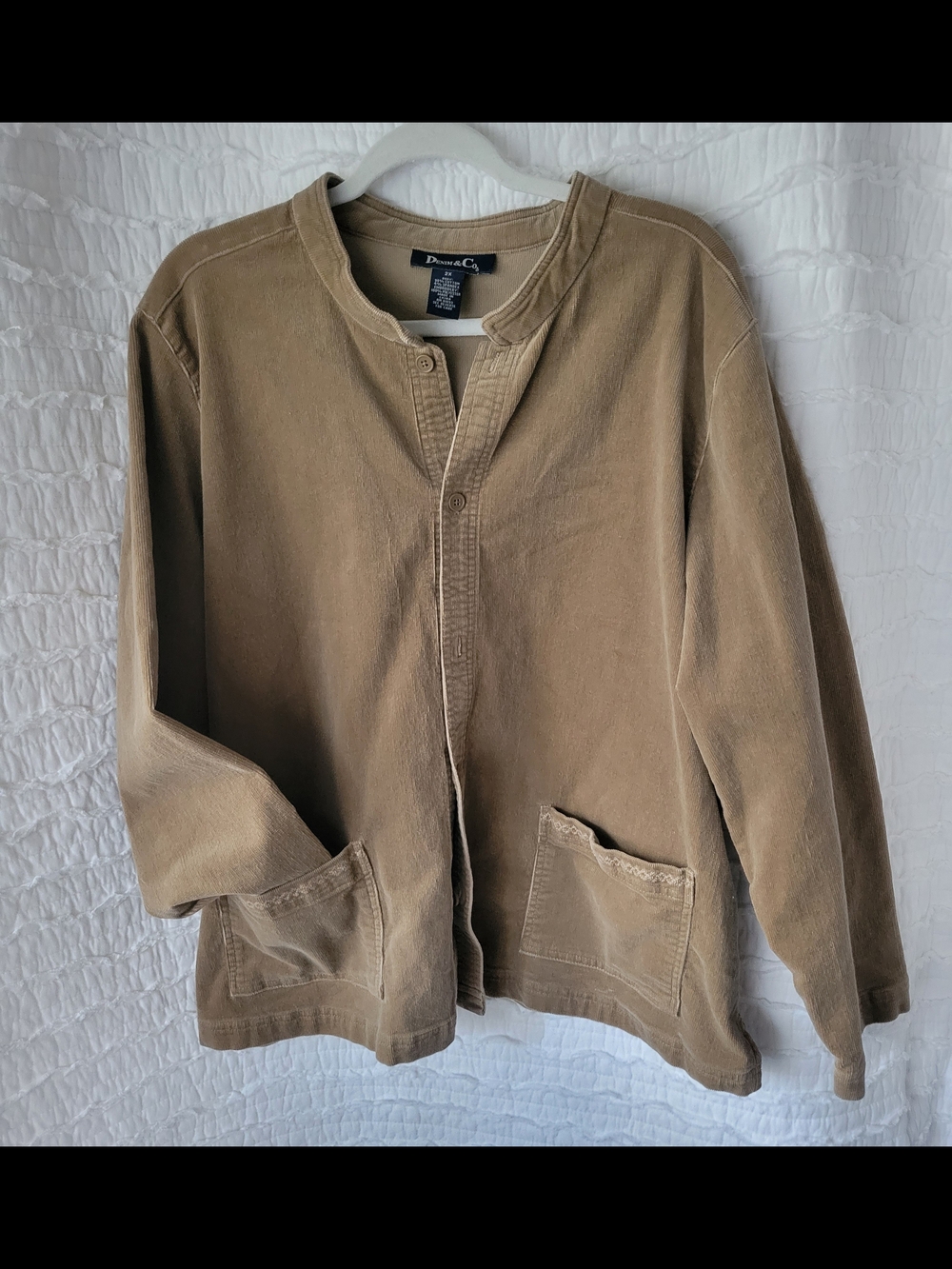 Vintage Denim&Co Tan Lightweight Collarless Shirt Jacket - Picture 6 of 12
